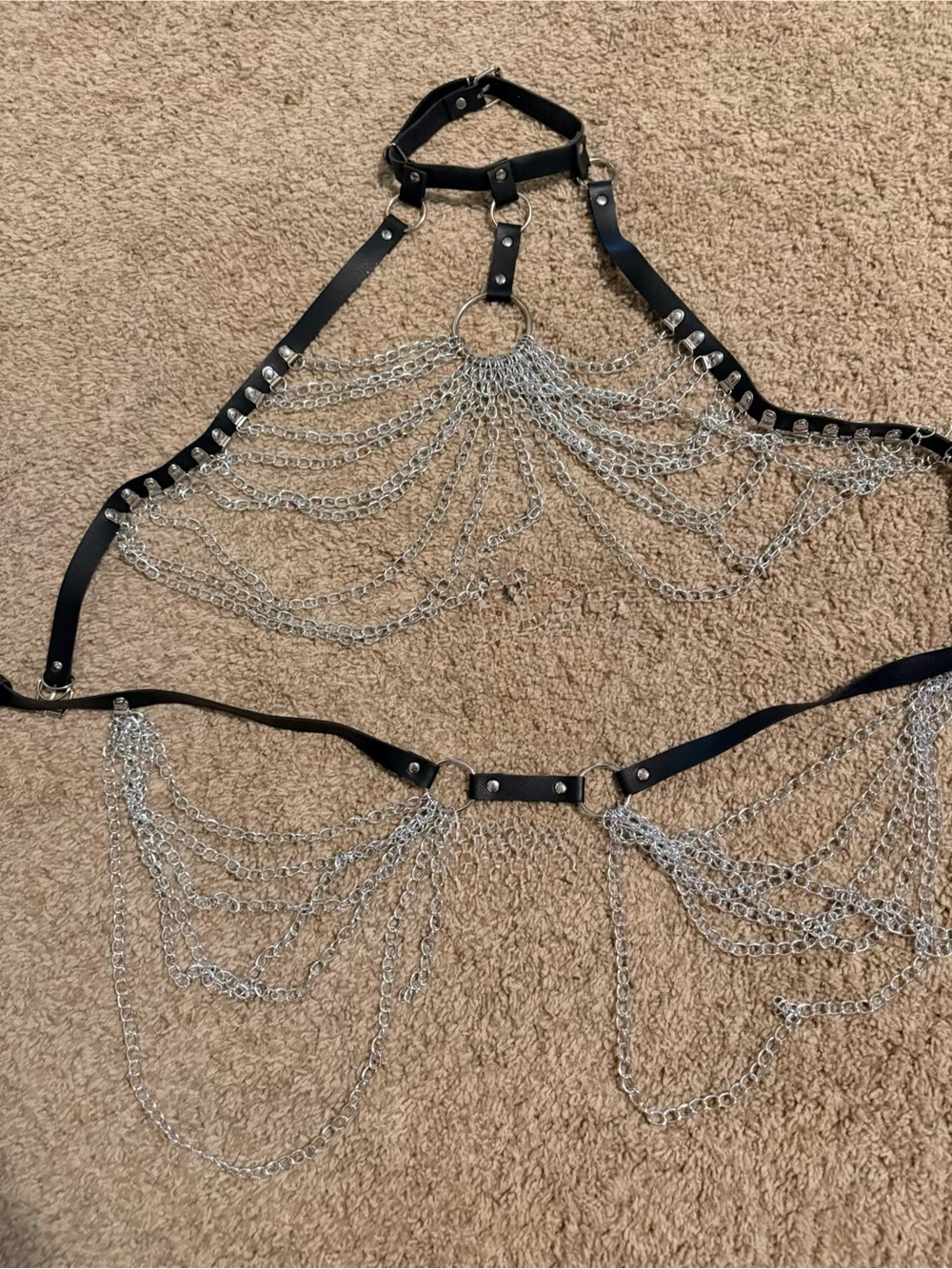 Black Faux Leather Chain Harness Top